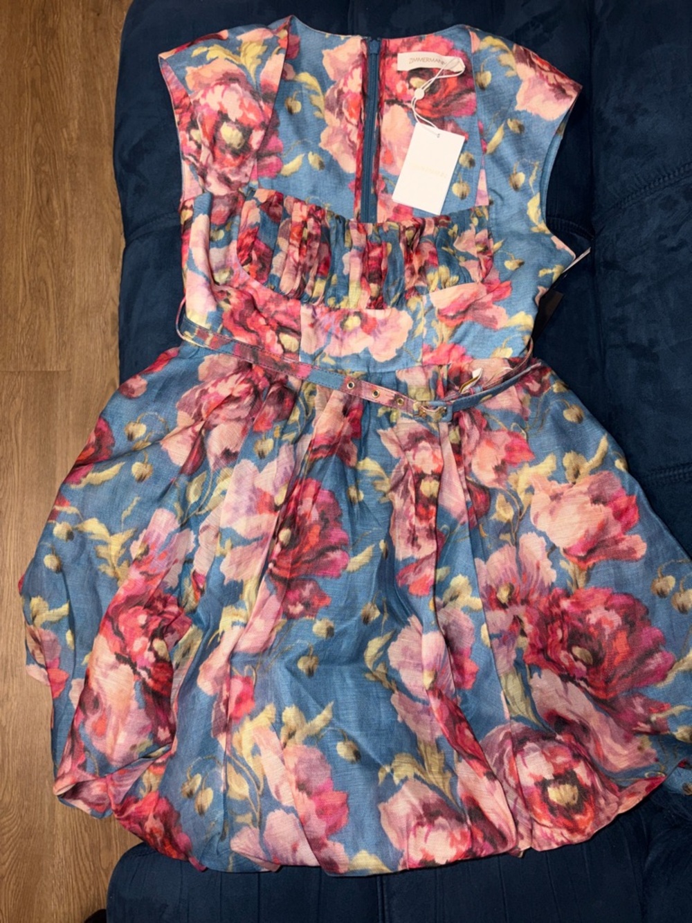 Zimmermann Blue Floral Print High Tide Bubble Mini Dress